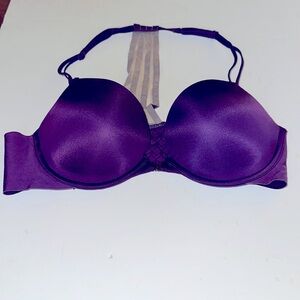 Victoria’s Secret push up bra front clasp with “V”. Racerback with cool design